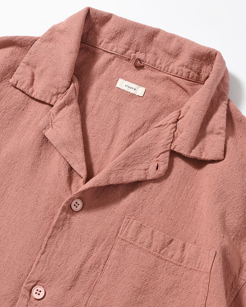 NATURAL HEMP OPEN COLLAR SHIRT -PINK BEIGE-