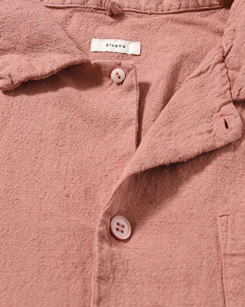 NATURAL HEMP OPEN COLLAR SHIRT -PINK BEIGE-