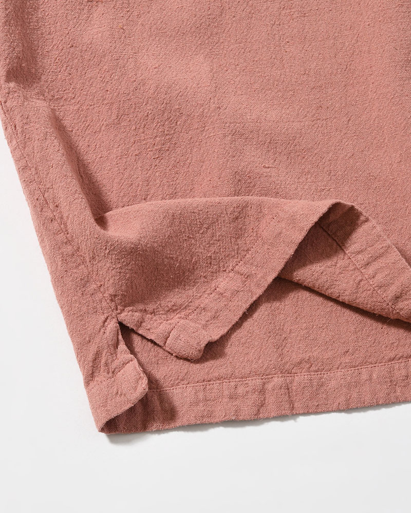 NATURAL HEMP OPEN COLLAR SHIRT -PINK BEIGE-