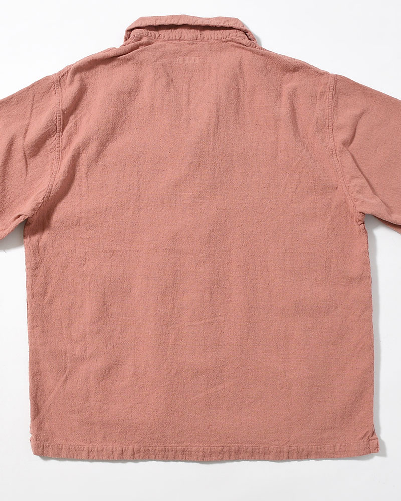 NATURAL HEMP OPEN COLLAR SHIRT -PINK BEIGE-
