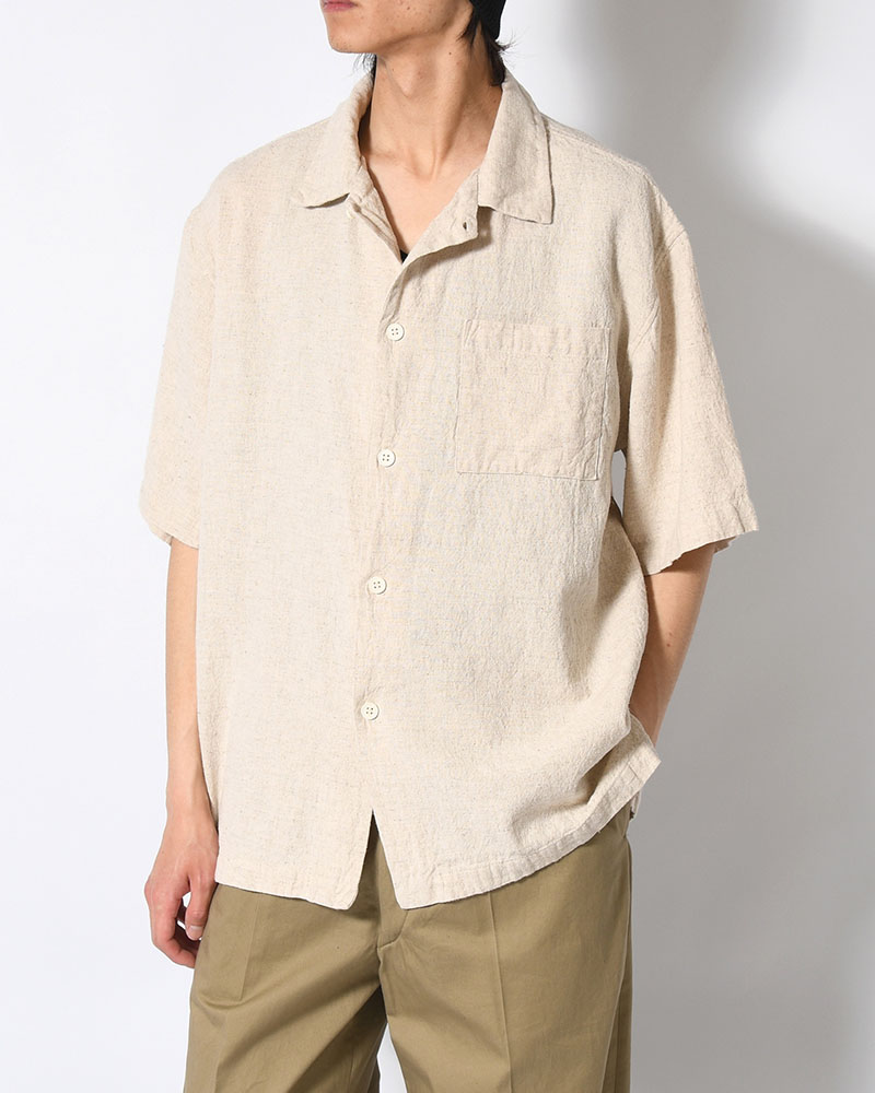 NATURAL HEMP OPEN COLLAR SHIRT -NATURAL-