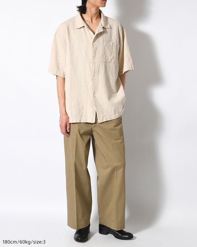 NATURAL HEMP OPEN COLLAR SHIRT -NATURAL-