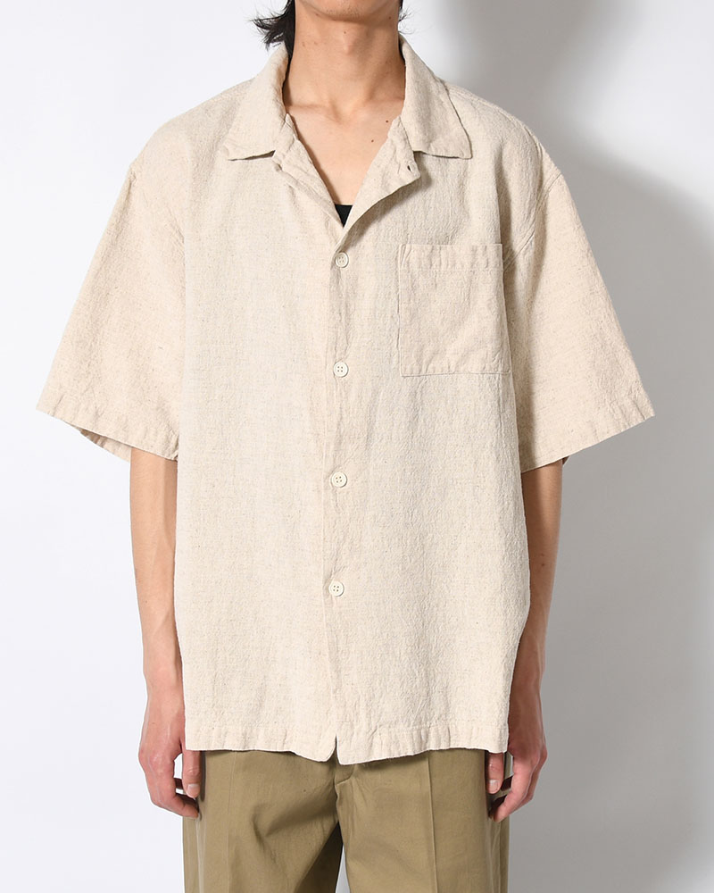 NATURAL HEMP OPEN COLLAR SHIRT -NATURAL-