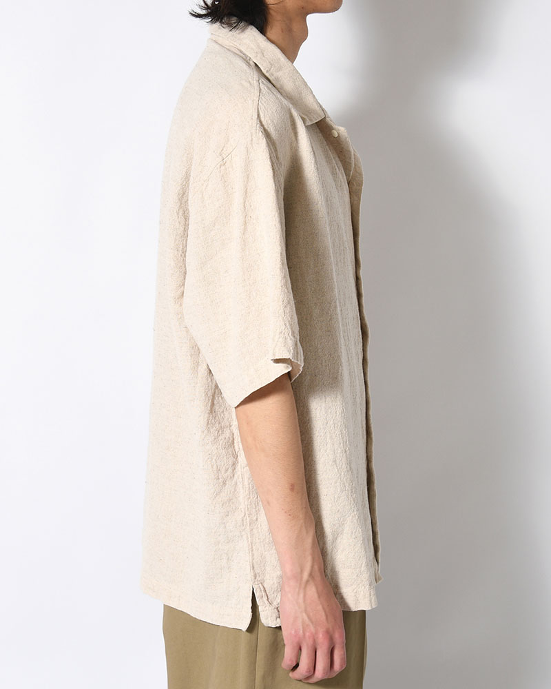 NATURAL HEMP OPEN COLLAR SHIRT -NATURAL-