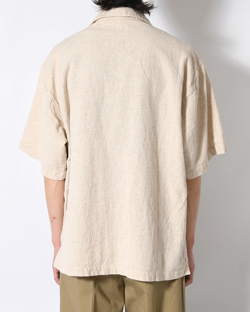NATURAL HEMP OPEN COLLAR SHIRT -NATURAL-