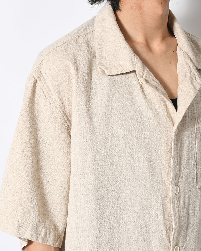 NATURAL HEMP OPEN COLLAR SHIRT -NATURAL-