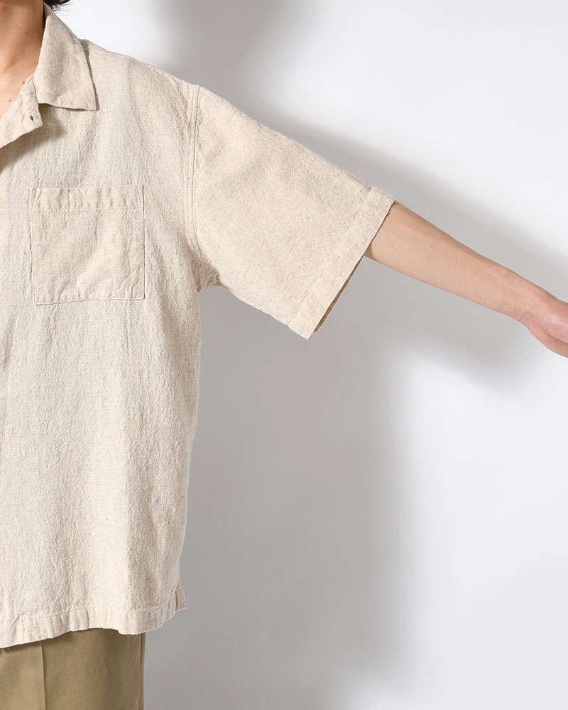NATURAL HEMP OPEN COLLAR SHIRT -NATURAL-