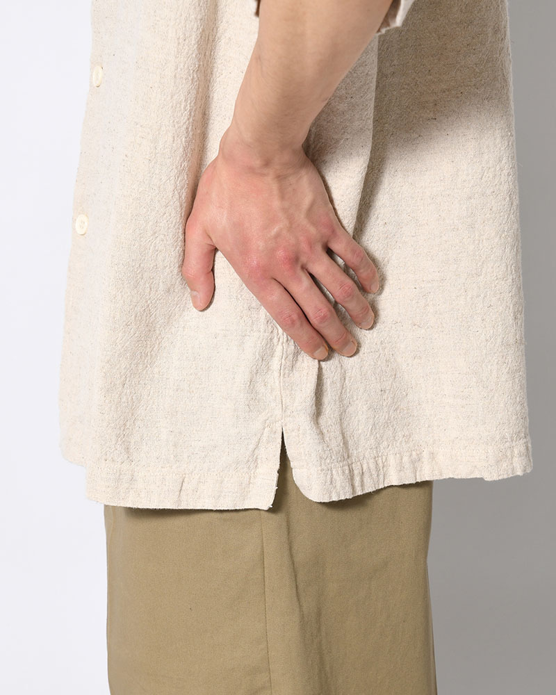 NATURAL HEMP OPEN COLLAR SHIRT -NATURAL-