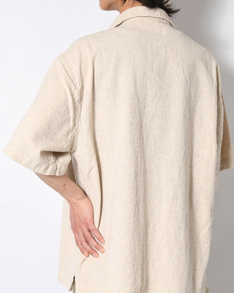 NATURAL HEMP OPEN COLLAR SHIRT -NATURAL-