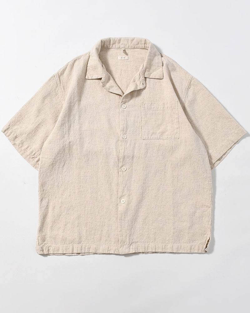 NATURAL HEMP OPEN COLLAR SHIRT -NATURAL-