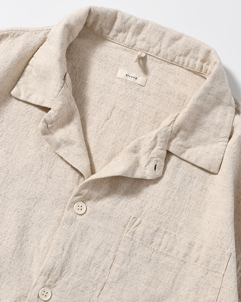 NATURAL HEMP OPEN COLLAR SHIRT -NATURAL-