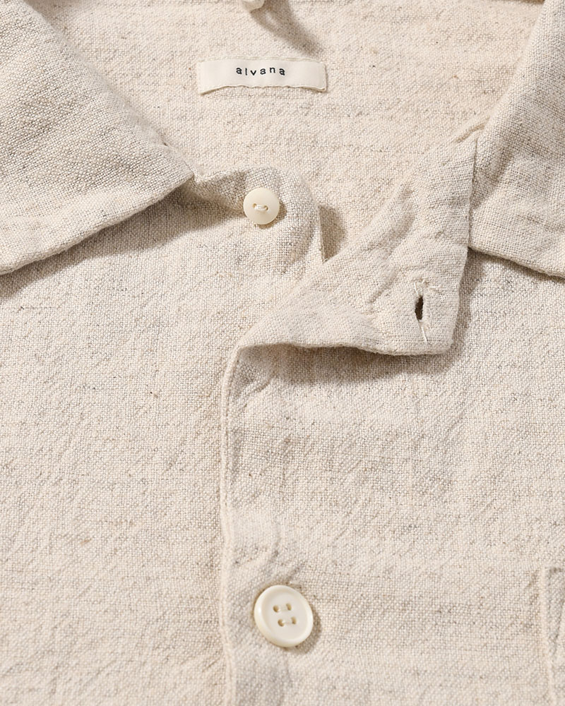 NATURAL HEMP OPEN COLLAR SHIRT -NATURAL-
