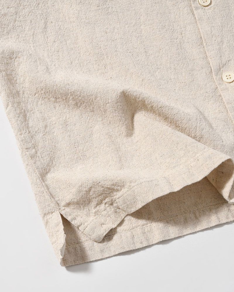 NATURAL HEMP OPEN COLLAR SHIRT -NATURAL-