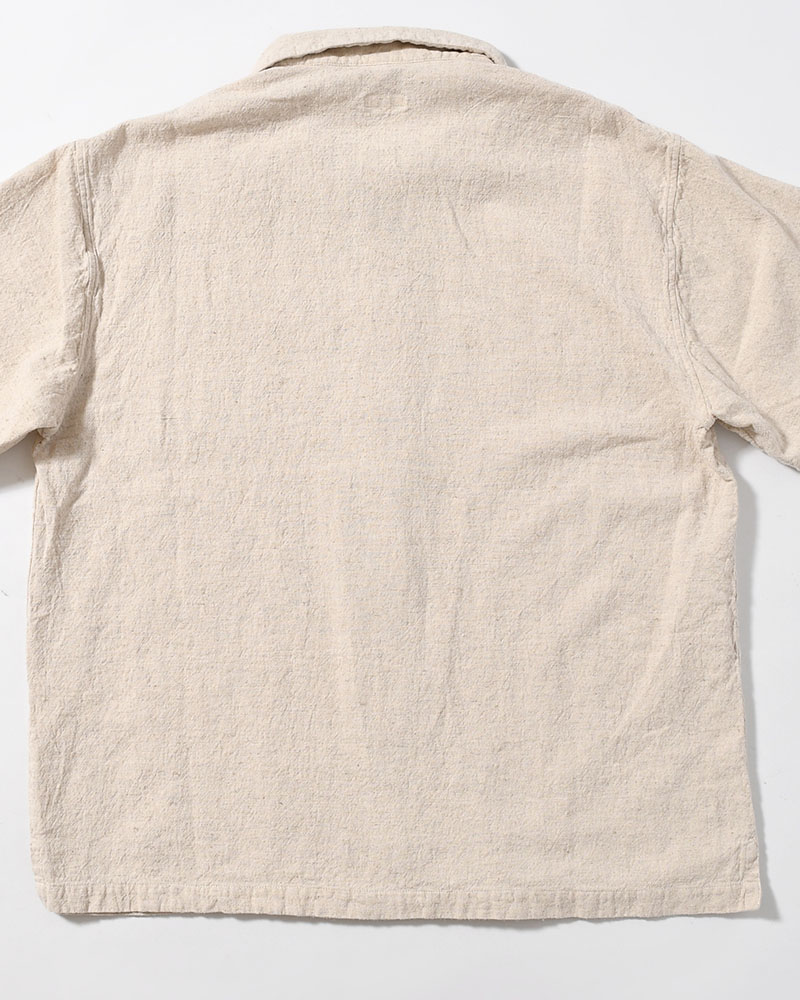 NATURAL HEMP OPEN COLLAR SHIRT -NATURAL-