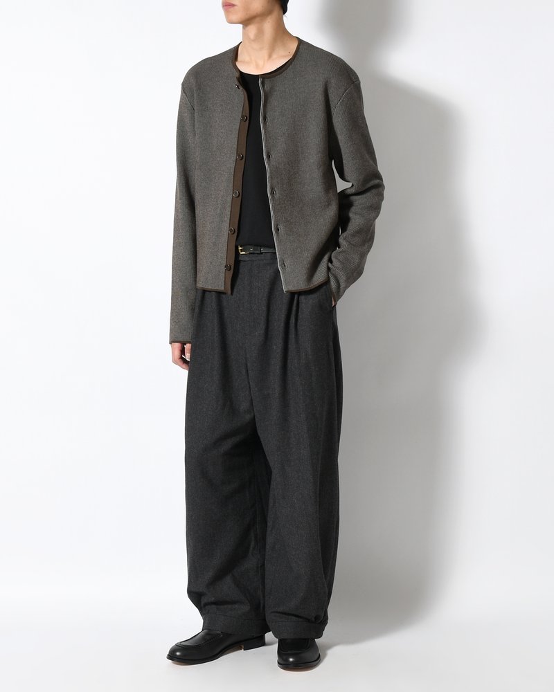 STRIPE BUTTON UP CARDIGAN -BROWN-
