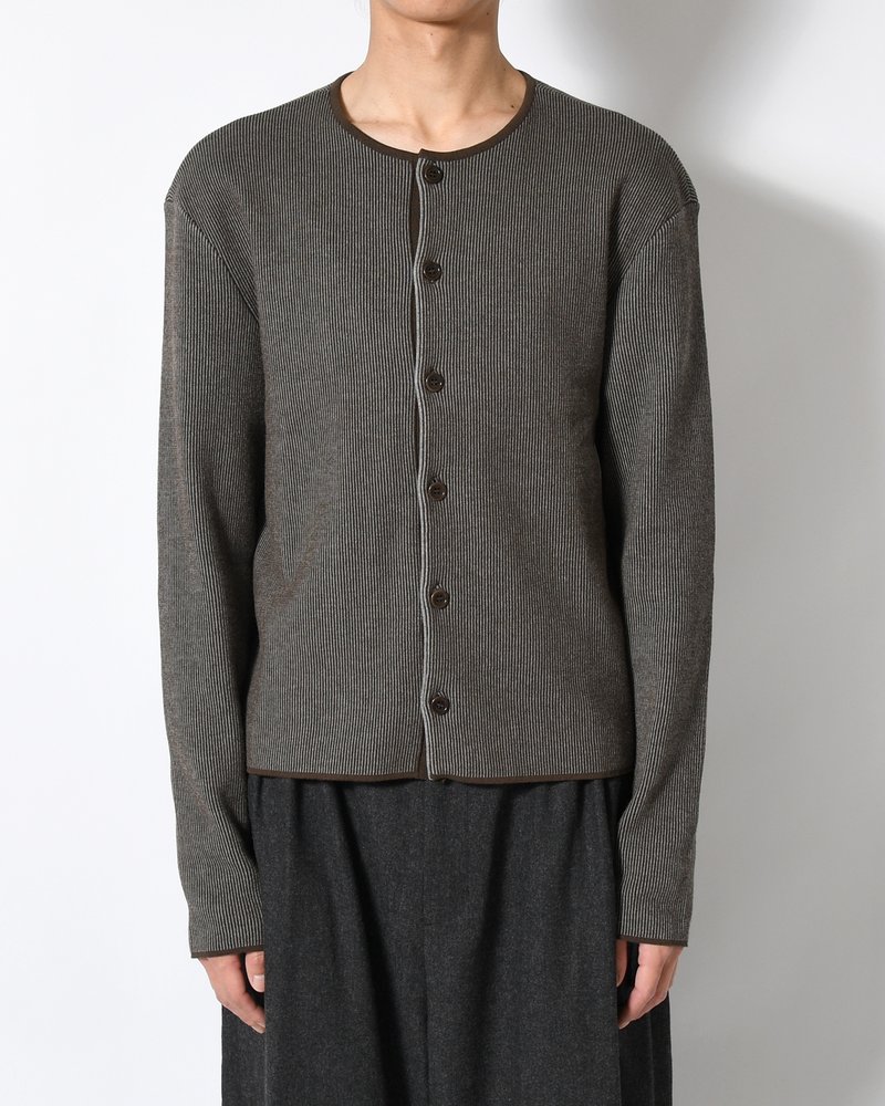 STRIPE BUTTON UP CARDIGAN -BROWN-