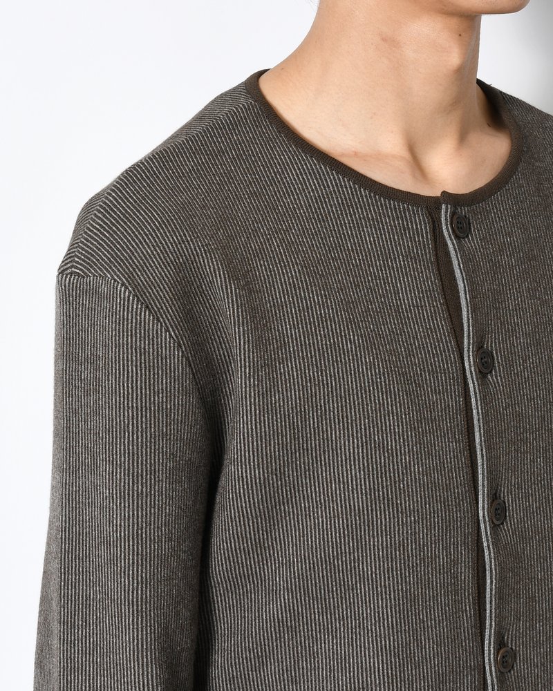 STRIPE BUTTON UP CARDIGAN -BROWN-