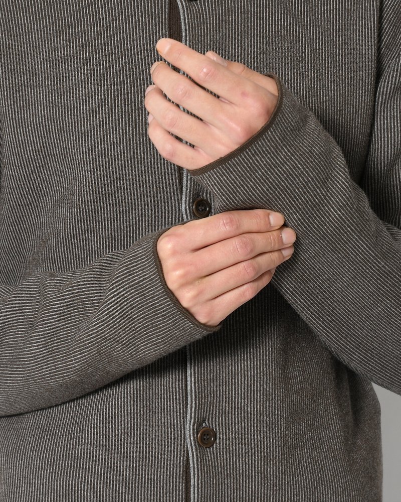 STRIPE BUTTON UP CARDIGAN -BROWN-