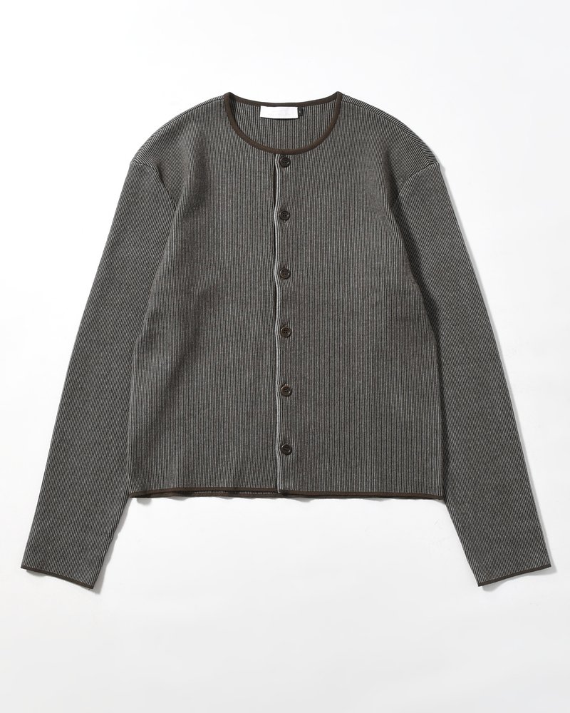STRIPE BUTTON UP CARDIGAN -BROWN-