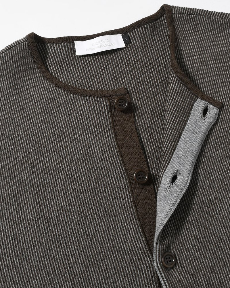 STRIPE BUTTON UP CARDIGAN -BROWN-