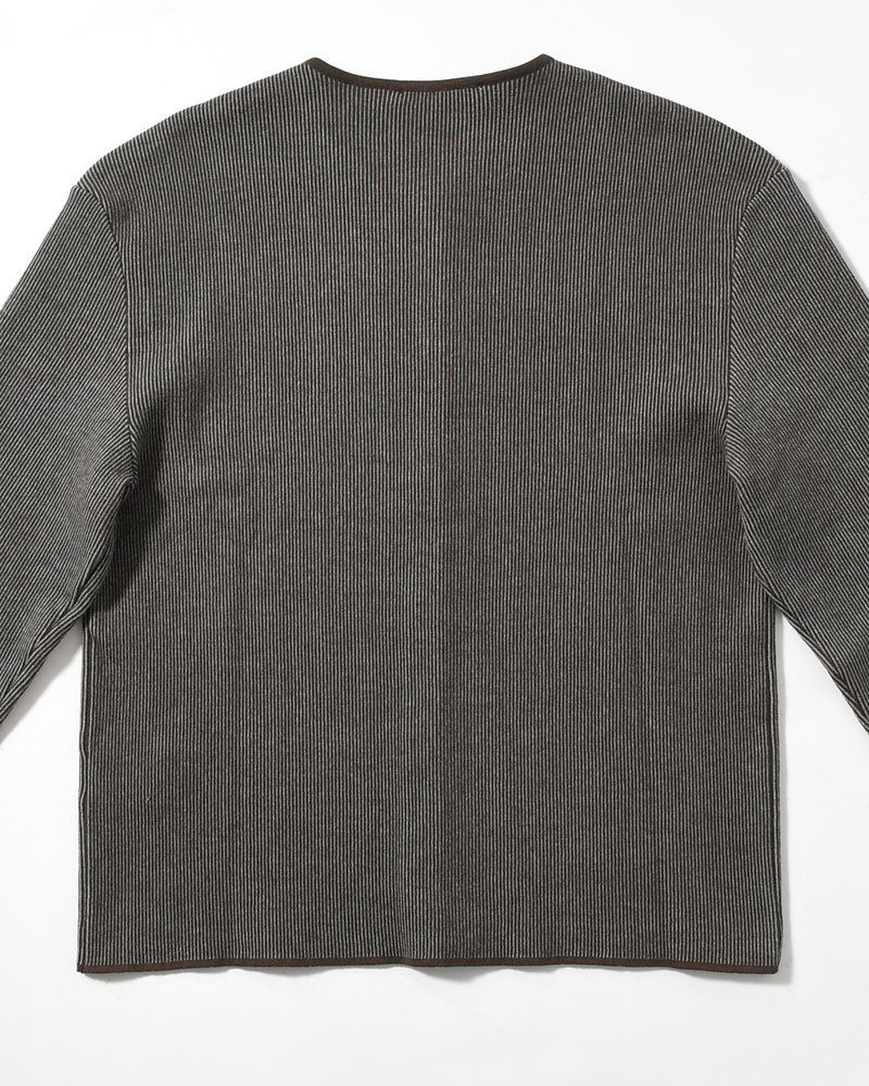 STRIPE BUTTON UP CARDIGAN -BROWN-