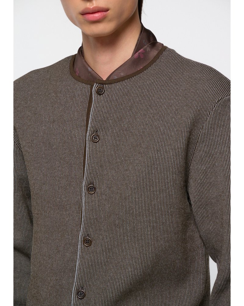 STRIPE BUTTON UP CARDIGAN -BROWN-