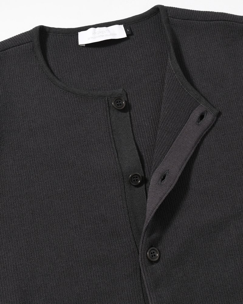 STRIPE BUTTON UP CARDIGAN -CHARCOAL-
