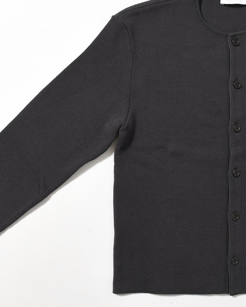 STRIPE BUTTON UP CARDIGAN -CHARCOAL-