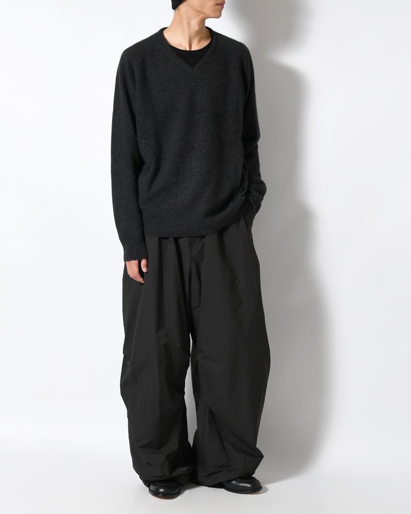 DRAWSTRING WIDE FATIGUE PANTS -BLACK-
