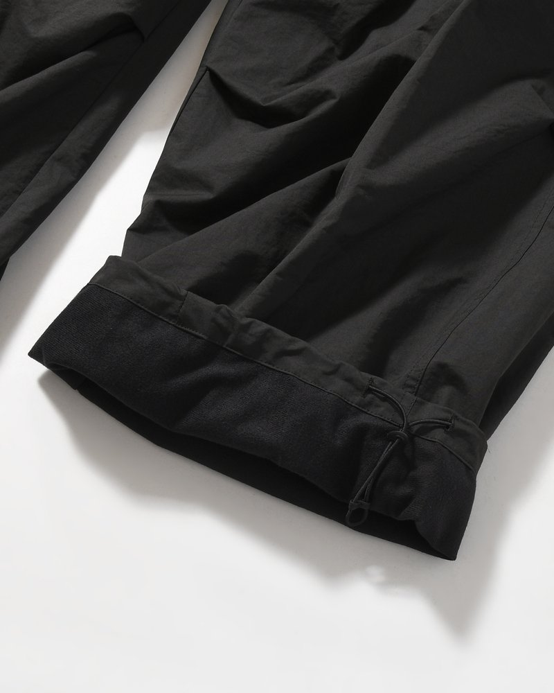 DRAWSTRING WIDE FATIGUE PANTS -BLACK-