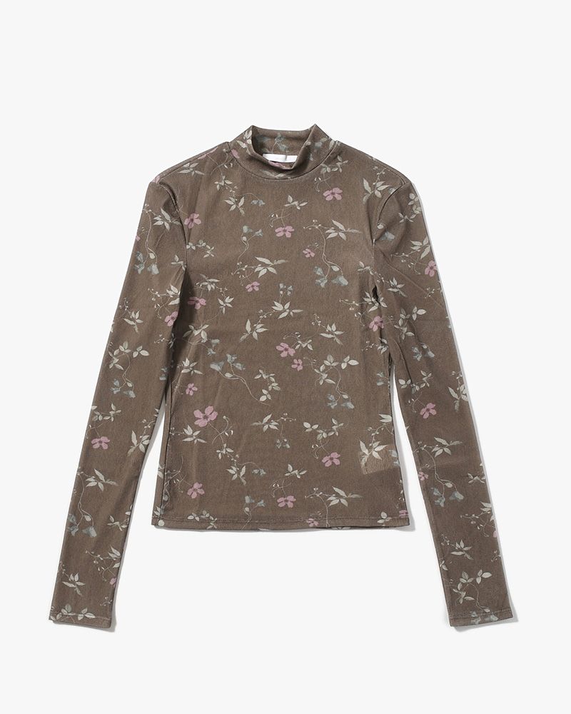 FLORAL MOCK NECK TOP (Women) -BROWN-
