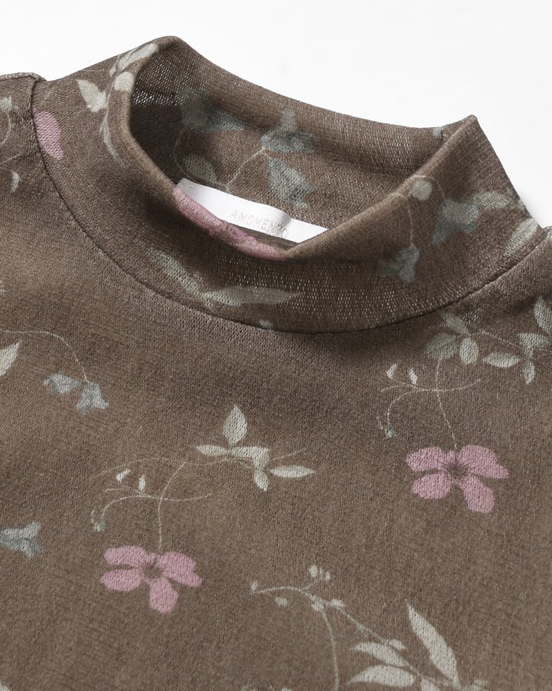 FLORAL MOCK NECK TOP (Women) -BROWN-