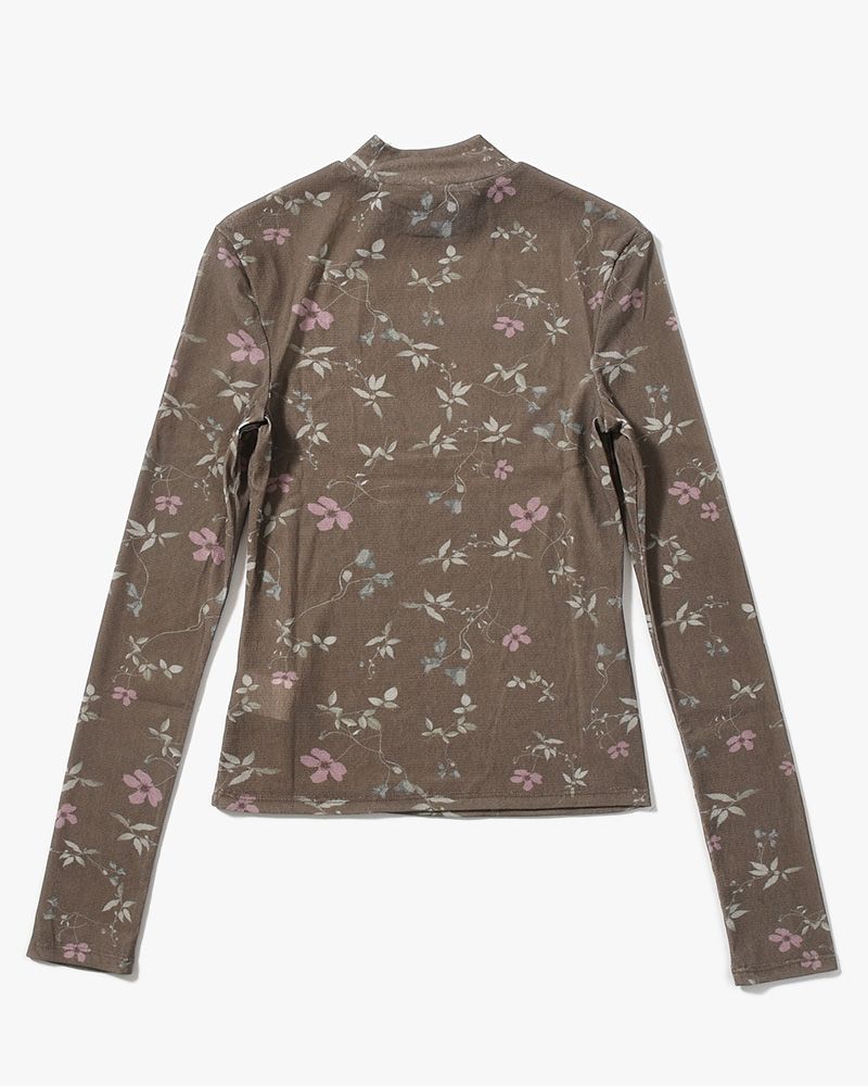 FLORAL MOCK NECK TOP (Women) -BROWN-