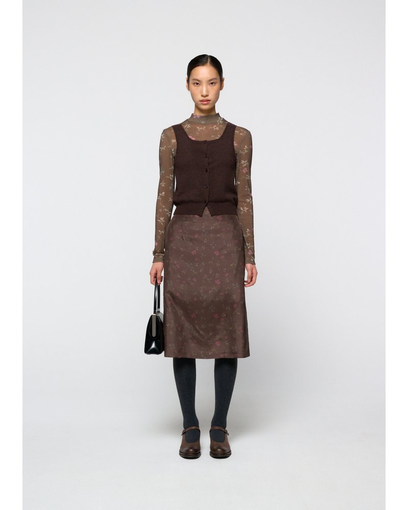 FLORAL MOCK NECK TOP (Women) -BROWN-