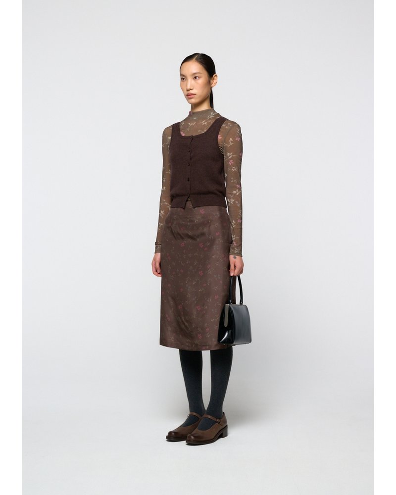 FLORAL MOCK NECK TOP (Women) -BROWN-