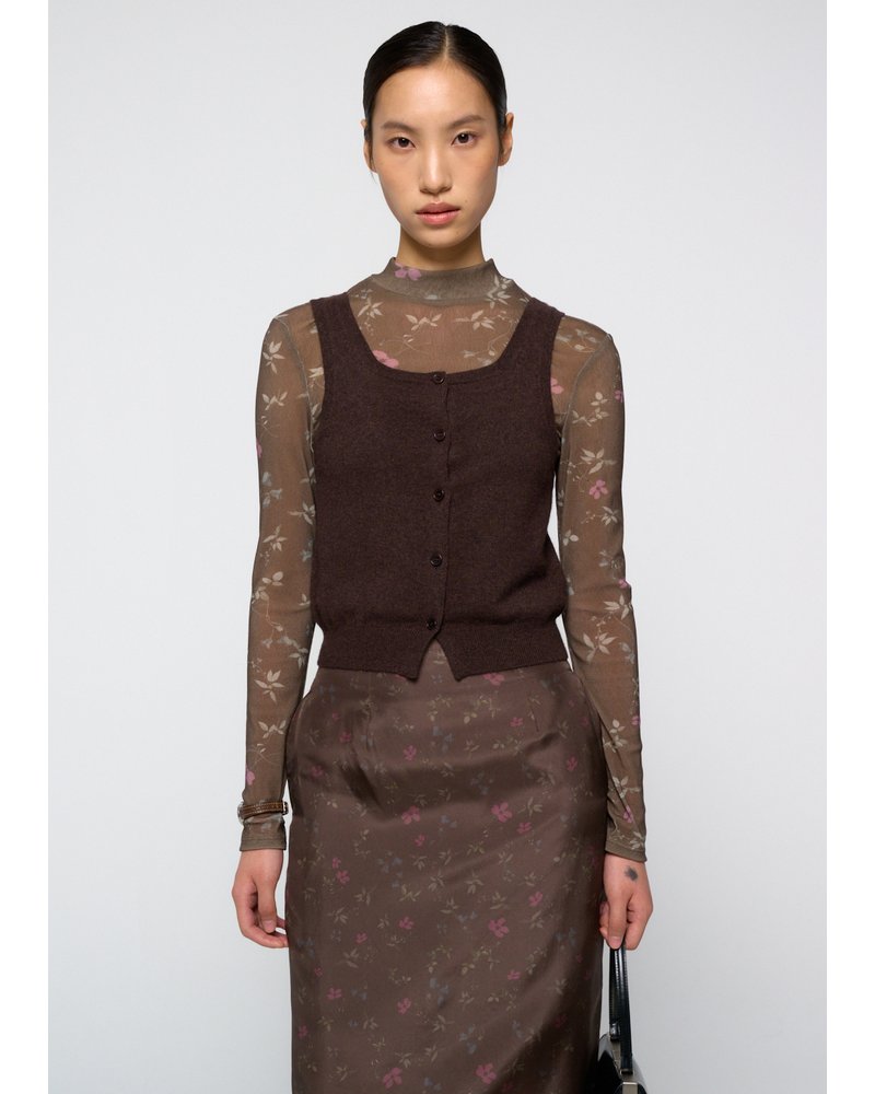 FLORAL MOCK NECK TOP (Women) -BROWN-