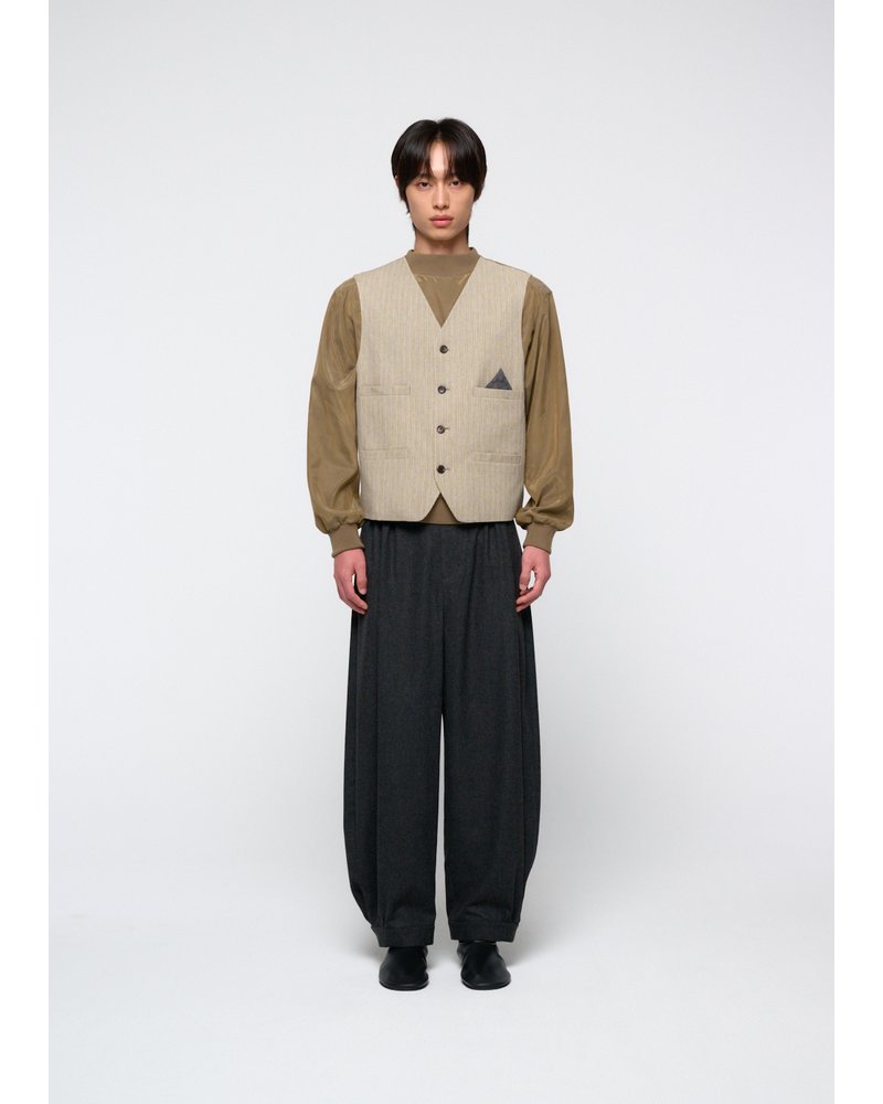MEN'S WOOL SHIRRING PANTS -CHARCOAL-