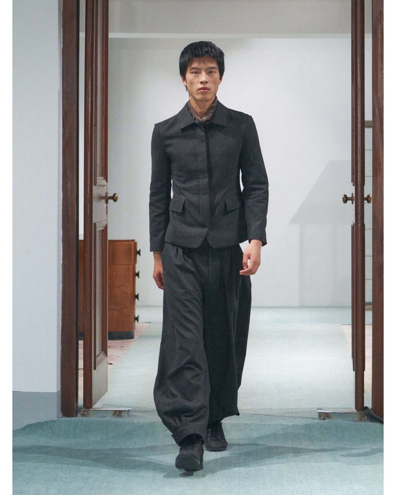 MEN'S WOOL SHIRRING PANTS -CHARCOAL-