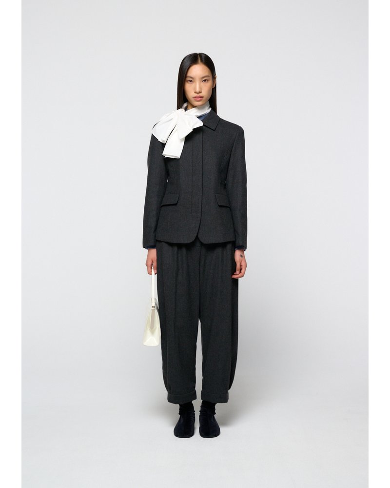 WOOL SHIRRING PANTS (Women) -CHARCOAL-