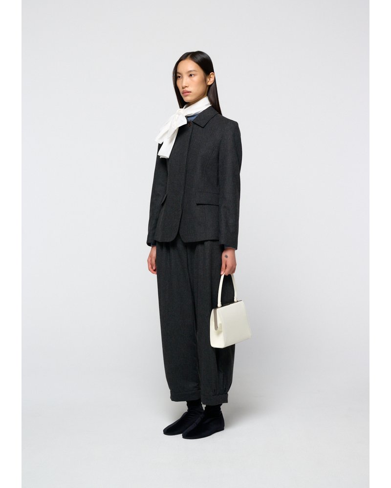 WOOL SHIRRING PANTS (Women) -CHARCOAL-
