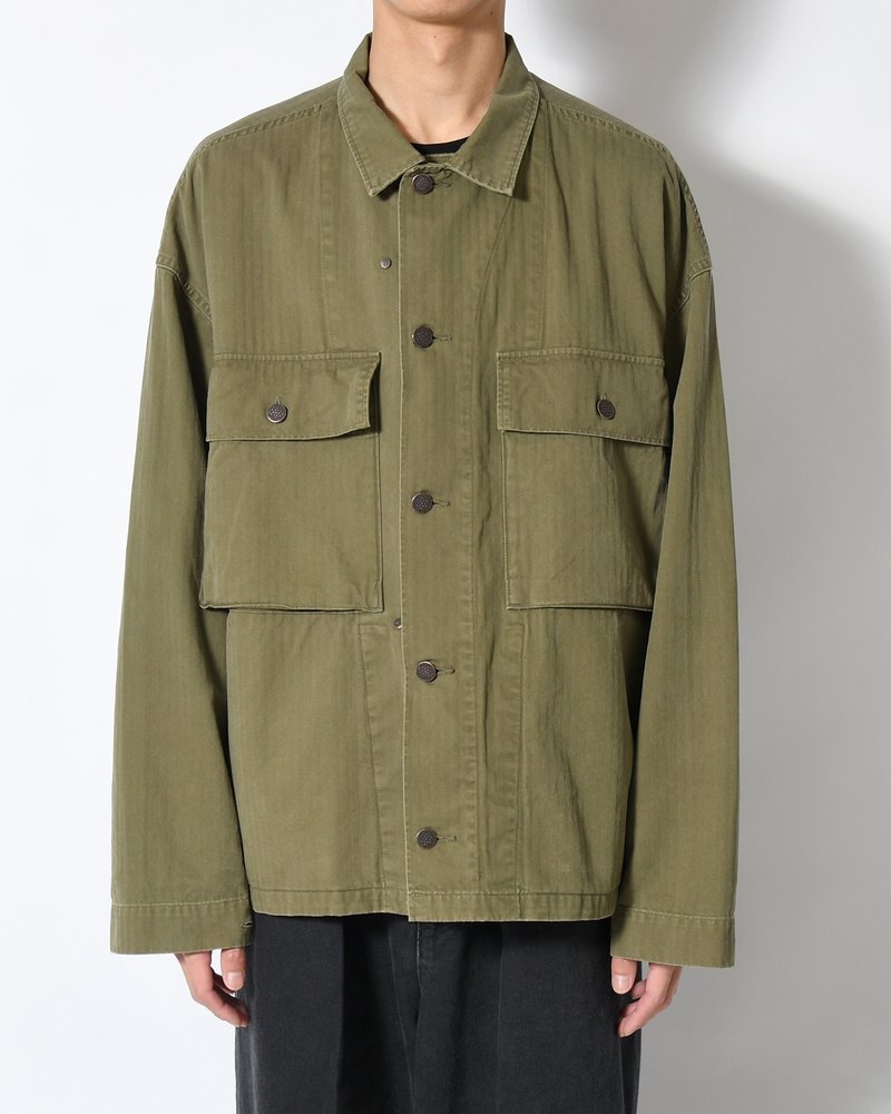 HERRINGBONE TWILL JACKET -KHAKI-