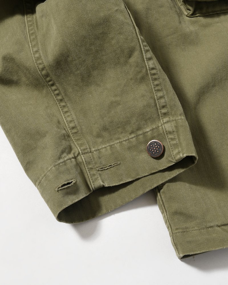 HERRINGBONE TWILL JACKET -KHAKI-