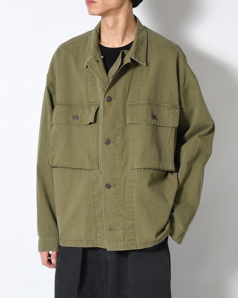 HERRINGBONE TWILL JACKET -KHAKI-