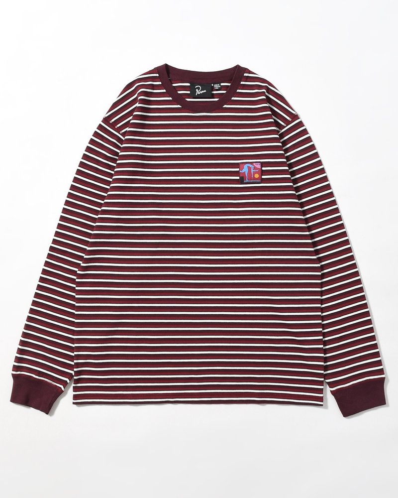TRIPPED STRIPES PIQUE LONG SLEEVE T-SHIRT -DARK RED-