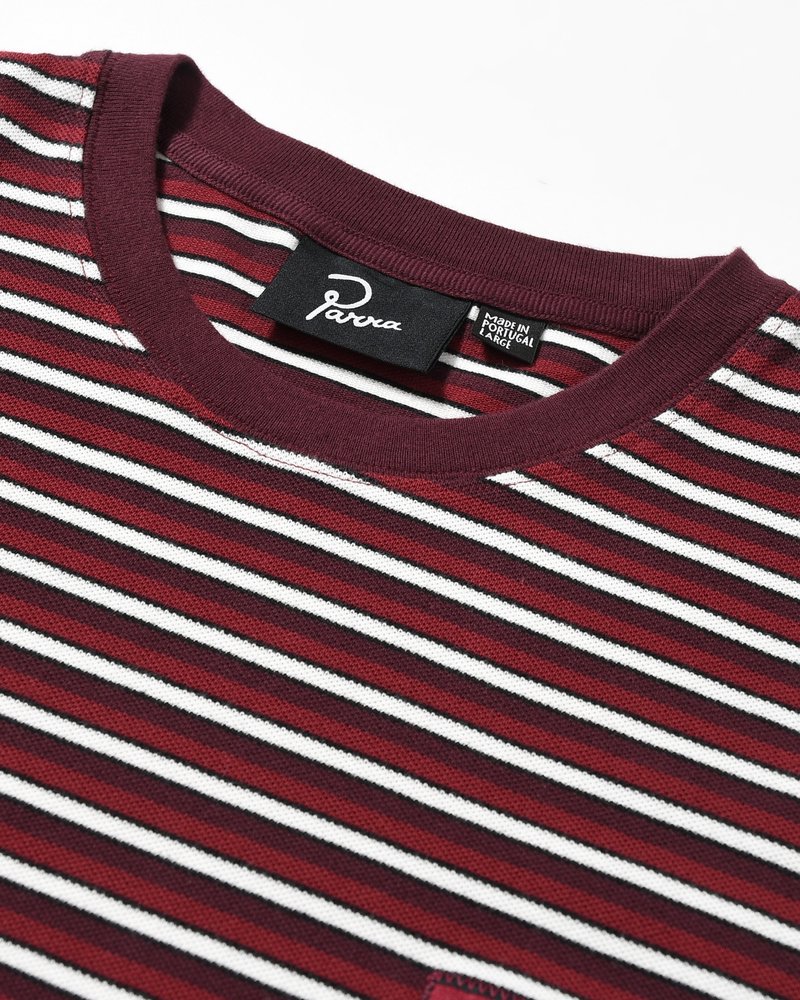 TRIPPED STRIPES PIQUE LONG SLEEVE T-SHIRT -DARK RED-