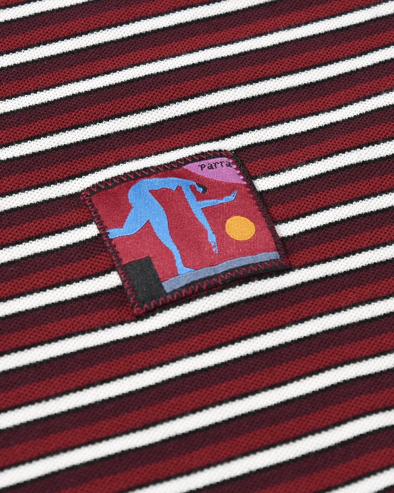 TRIPPED STRIPES PIQUE LONG SLEEVE T-SHIRT -DARK RED-