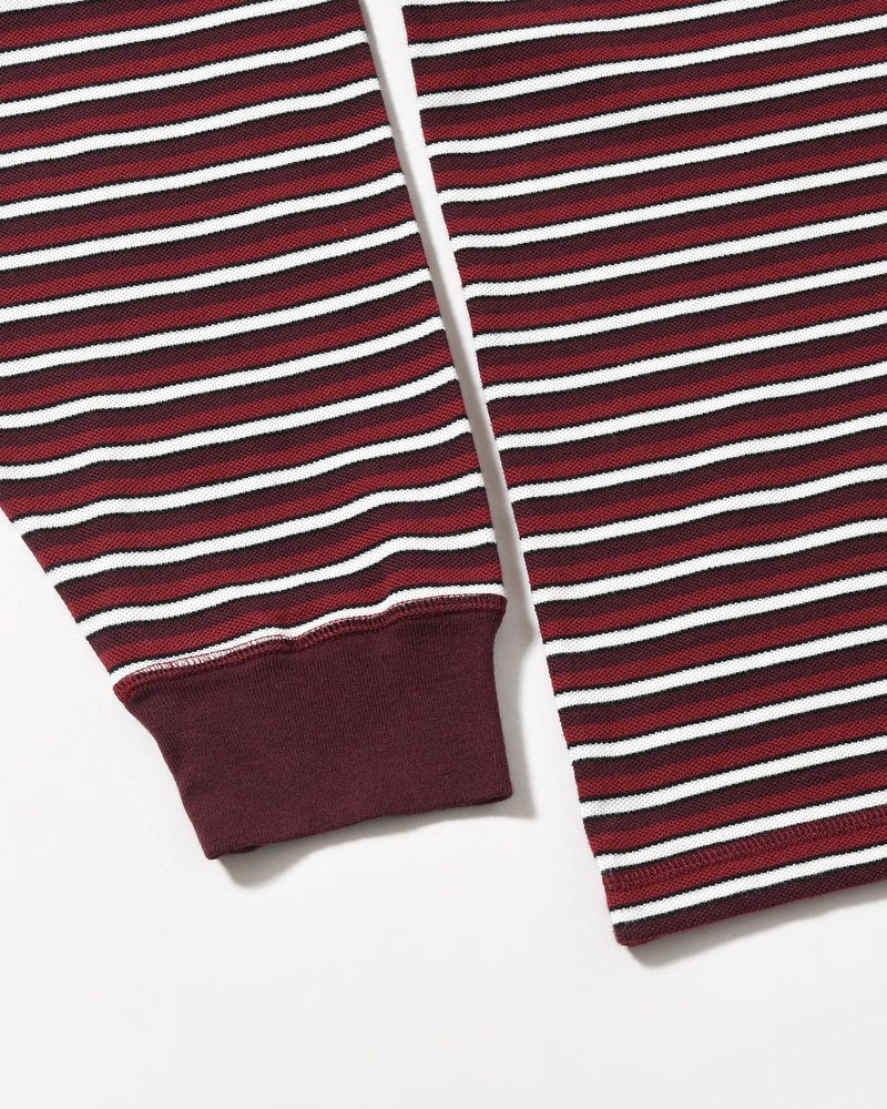 TRIPPED STRIPES PIQUE LONG SLEEVE T-SHIRT -DARK RED-