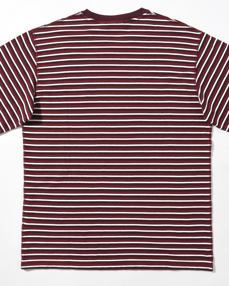 TRIPPED STRIPES PIQUE LONG SLEEVE T-SHIRT -DARK RED-