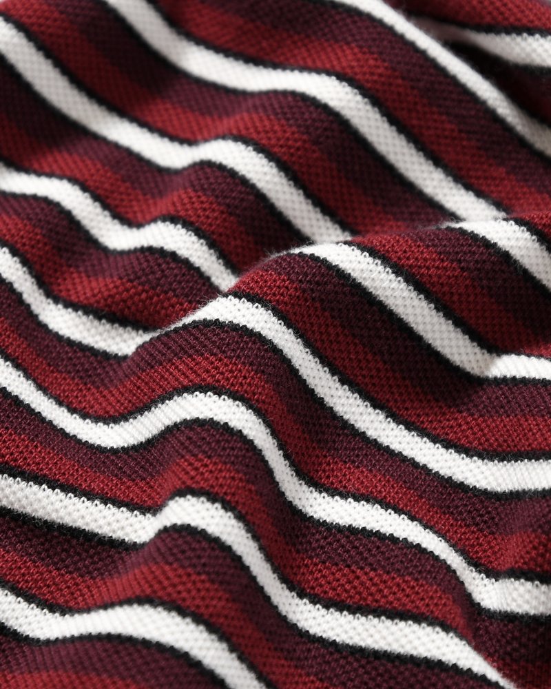 TRIPPED STRIPES PIQUE LONG SLEEVE T-SHIRT -DARK RED-