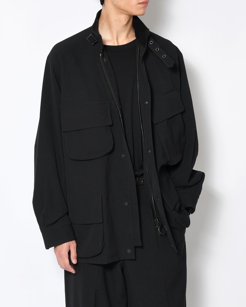 Wool Gabardine Rider's Jacket -Black-